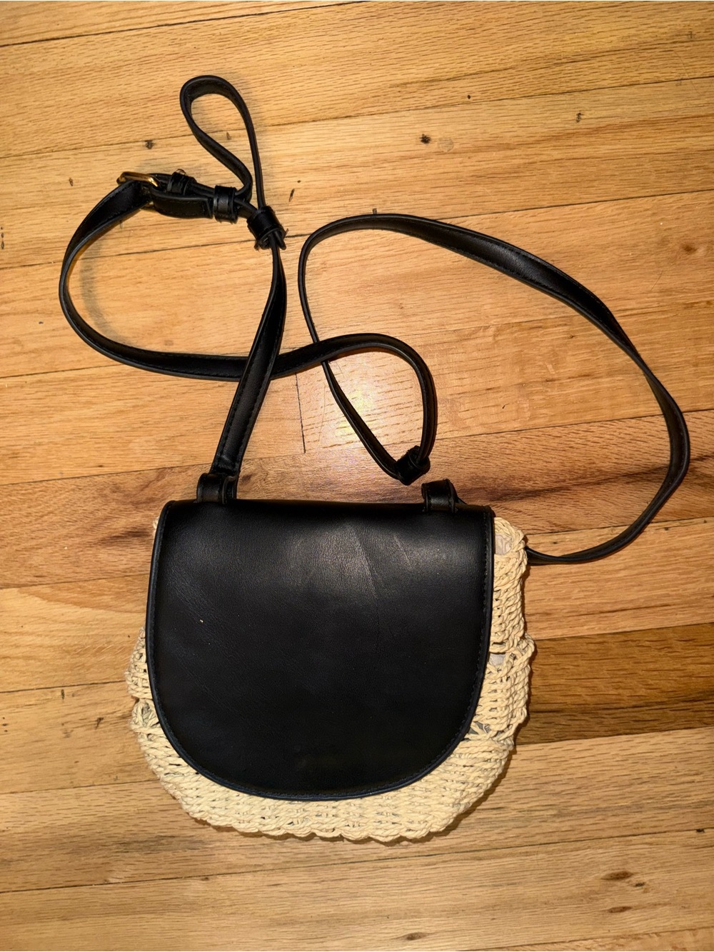 a new day Black and Cream Crossbody Saddle Bag